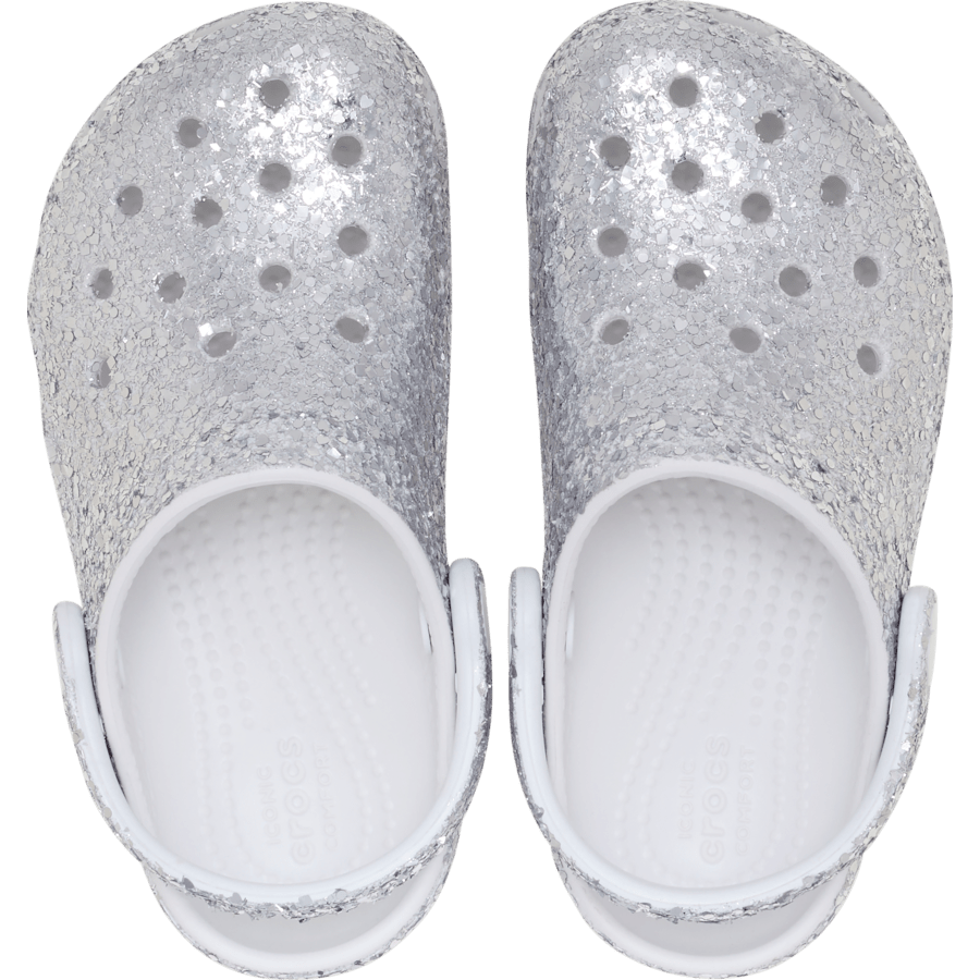 Silver Toddler Classic Dazzle Glitter Clog - Draufsicht - Crocs