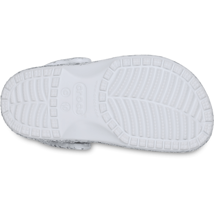 Silver Toddler Classic Dazzle Glitter Clog - Ansicht von unten - Crocs