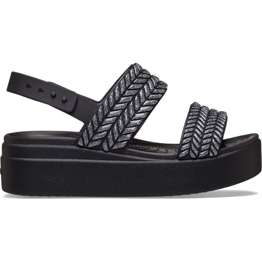 Crocs Brooklyn Woven Sparkle Low Wedge — Black