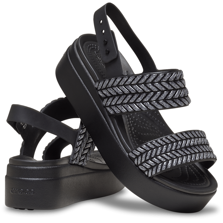 Crocs Brooklyn Woven Sparkle Low Wedge — Black