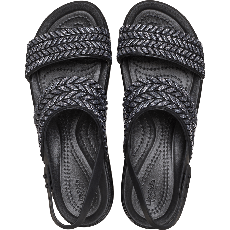 Crocs Brooklyn Woven Sparkle Low Wedge — Black