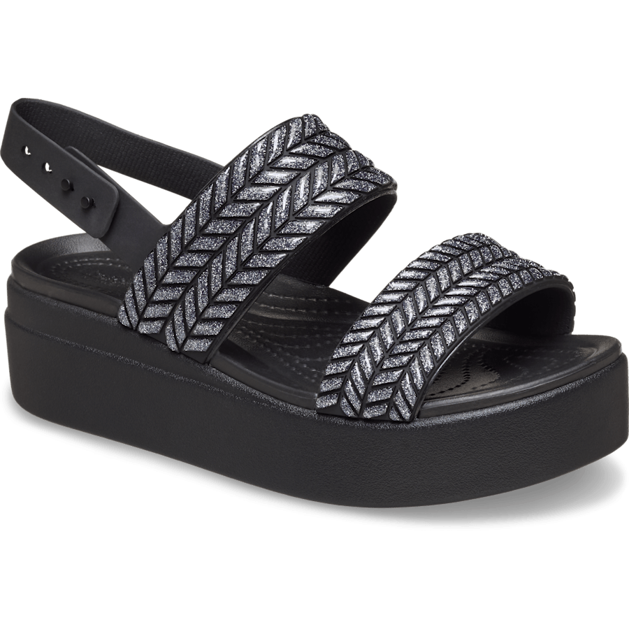 Crocs Brooklyn Woven Sparkle Low Wedge — Black