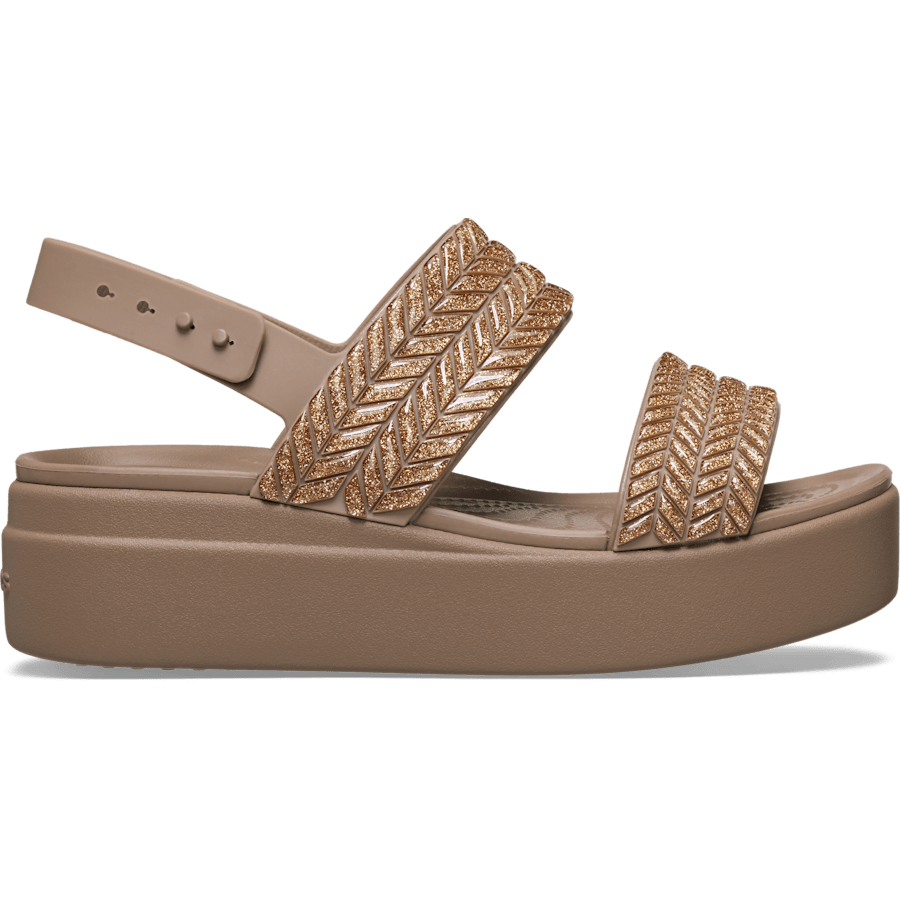 Crocs Brooklyn Woven Sparkle Low Wedge — Latte