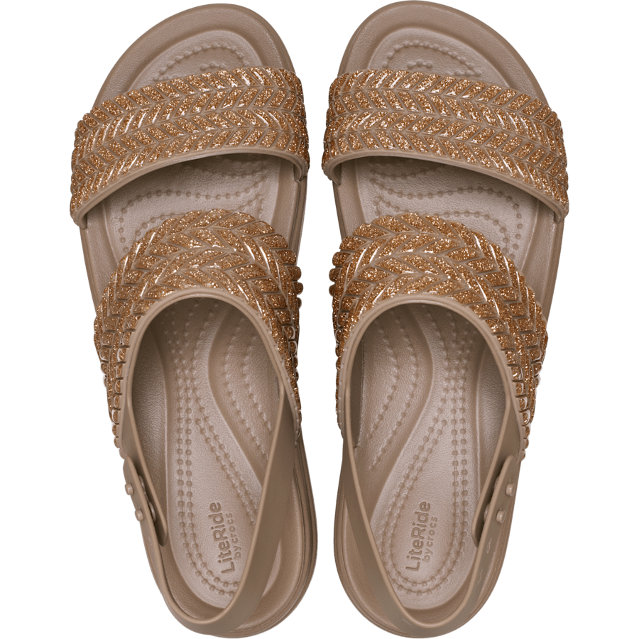 Crocs Brooklyn Woven Sparkle Low Wedge — Latte