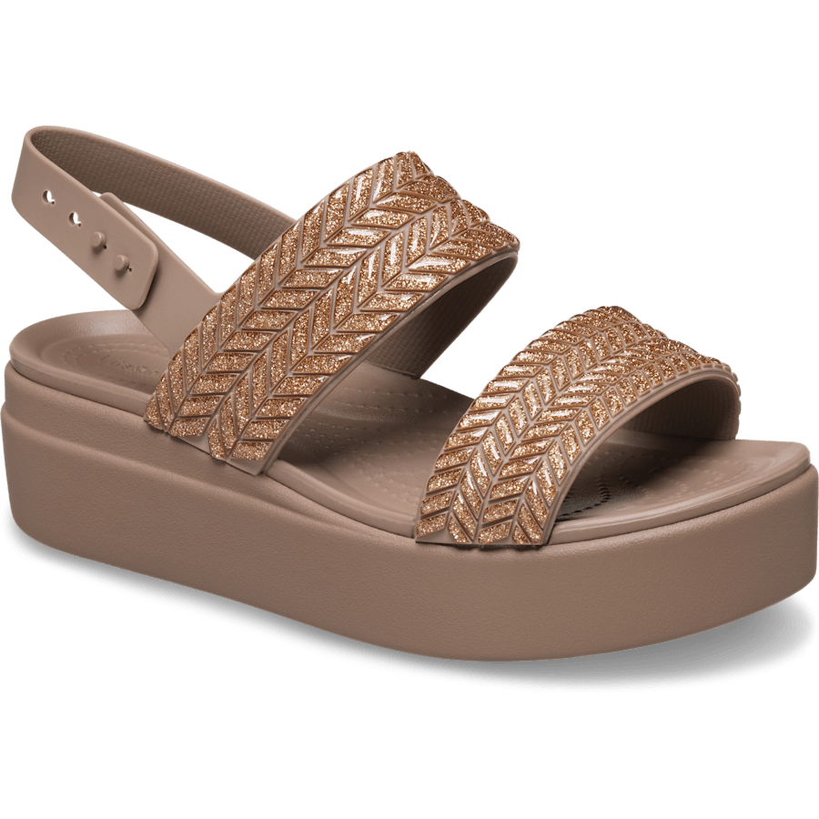 Crocs Brooklyn Woven Sparkle Low Wedge — Latte
