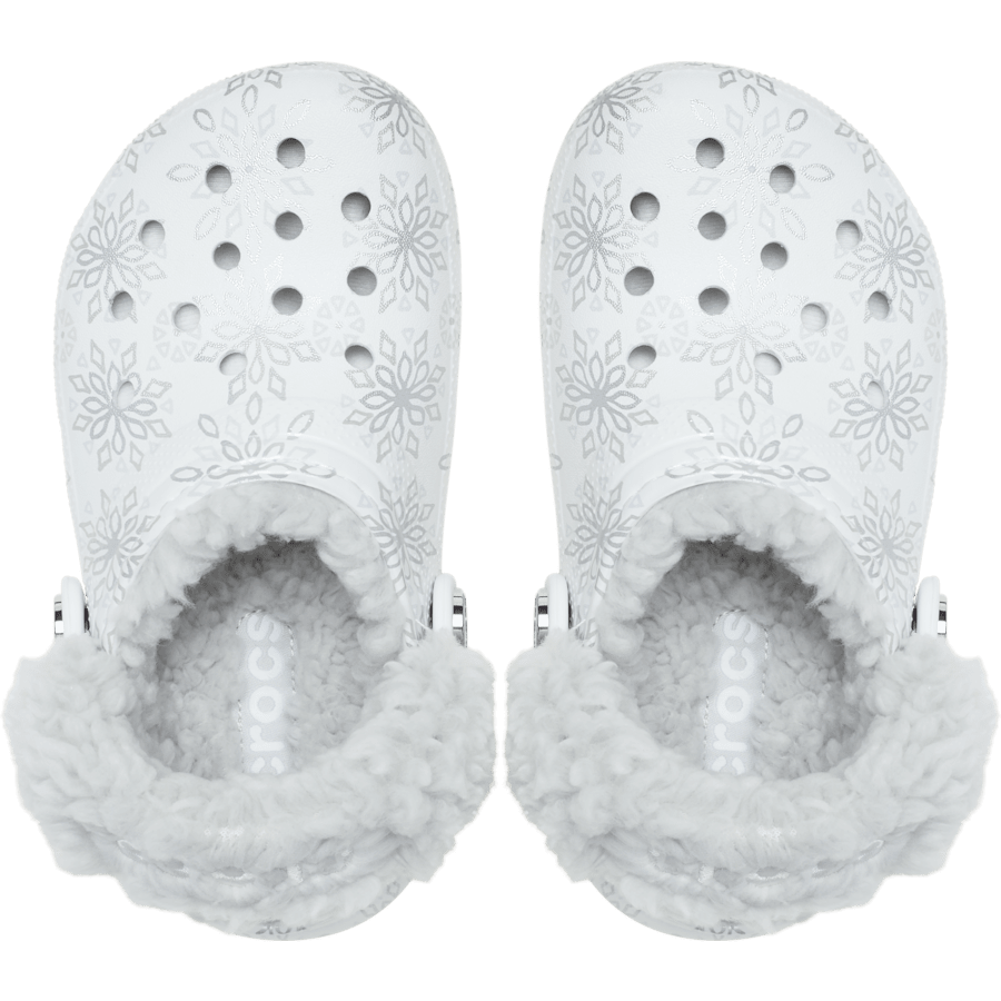 Snow White Kids' Classic Metallic Snowflakes Fleece Lined Clog - Top - Crocs