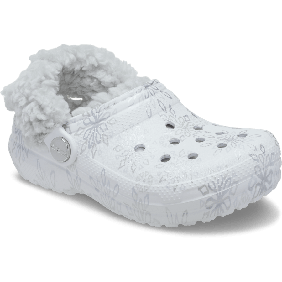 Snow White Toddlers Classic Metallic Snowflakes Fleece Lined Clog - Angle - Crocs