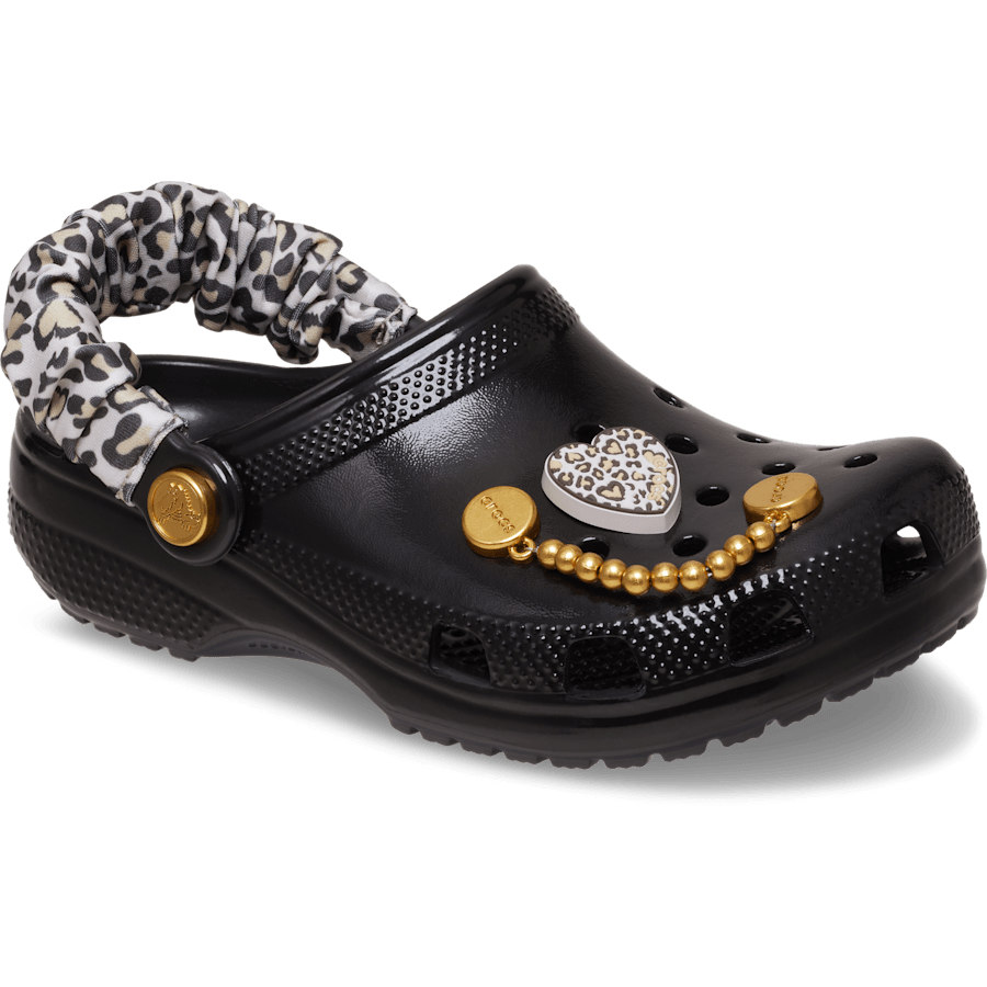 Black/Dulcé Toddler Classic Sassy Leopard Clog - Angle - Crocs