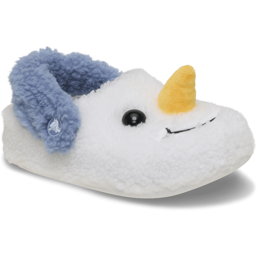 Snow White/Astro Blue Toddlers Classic Cozzzy Snowman Slipper - Angle - Crocs