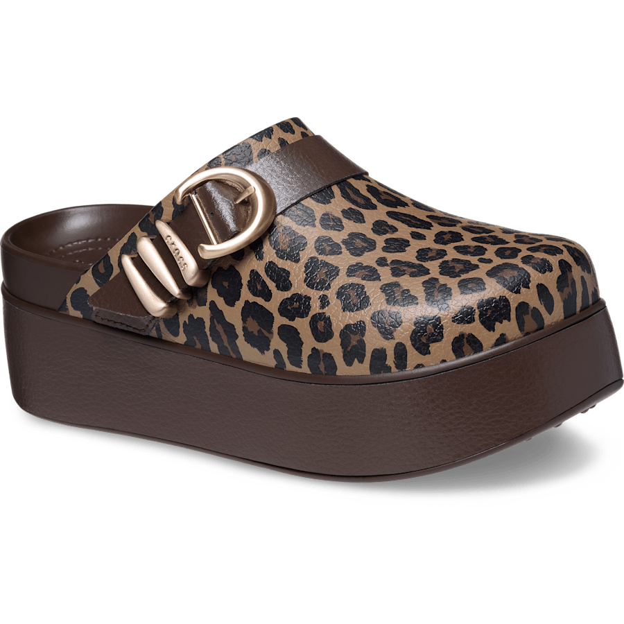 Coffee Dylan Platform Animal Buckle Clog - Angle - Crocs