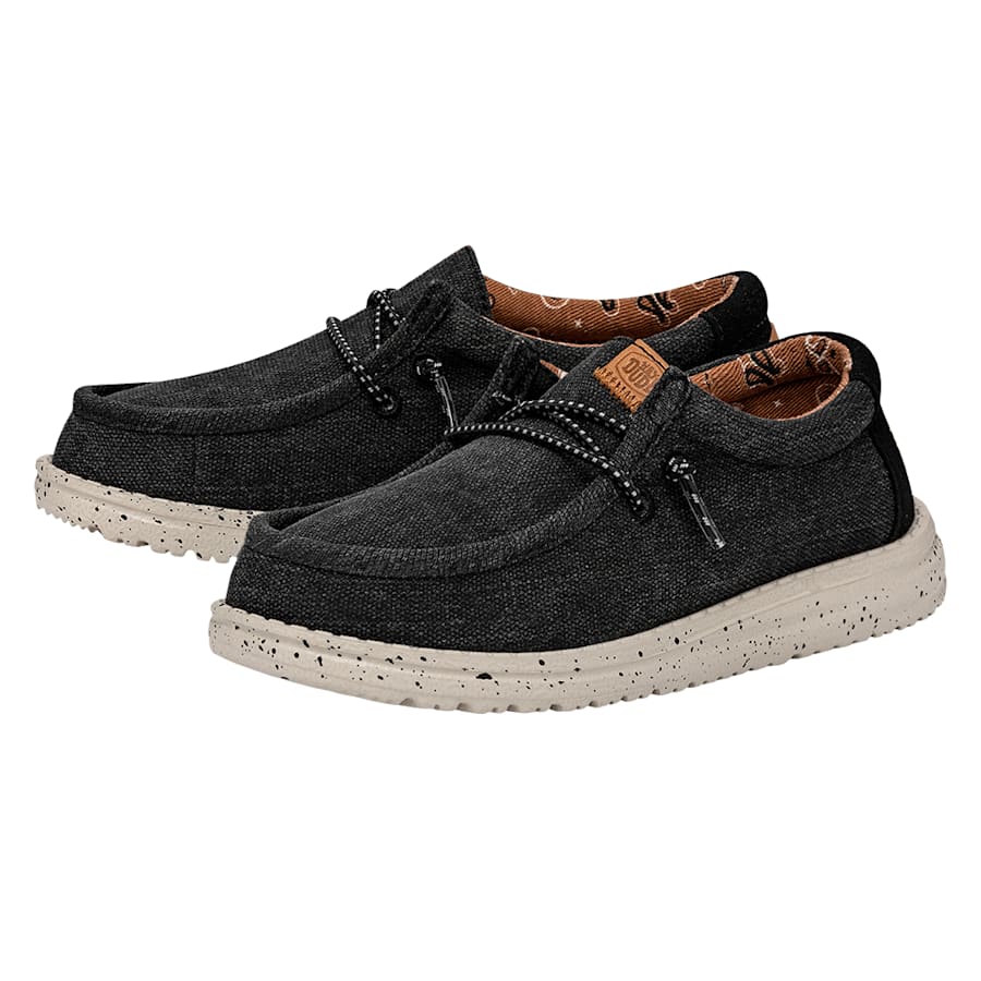 Black Wally Youth Washed Canvas - Pair - HEYDUDE