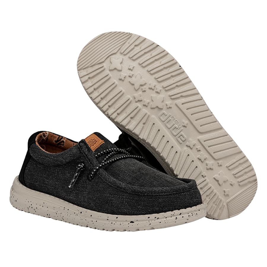 Black Wally Youth Washed Canvas - Bottom - HEYDUDE