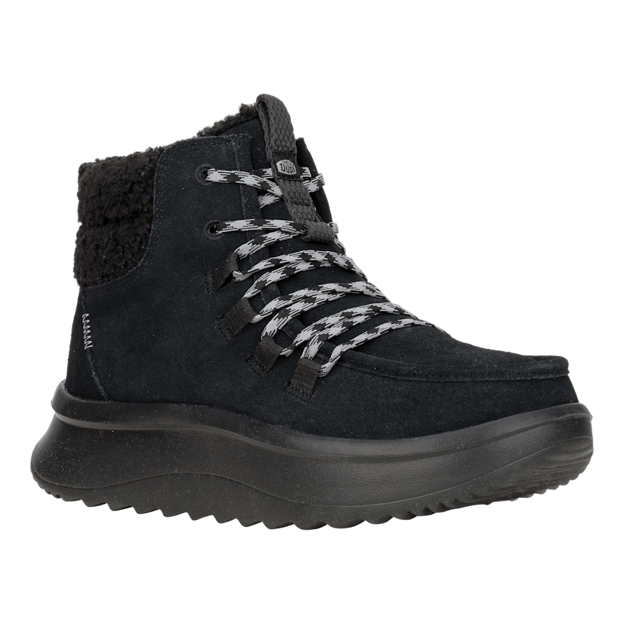 Black / Black Wendy Peak Apres Suede Cozy - Angle - HEYDUDE