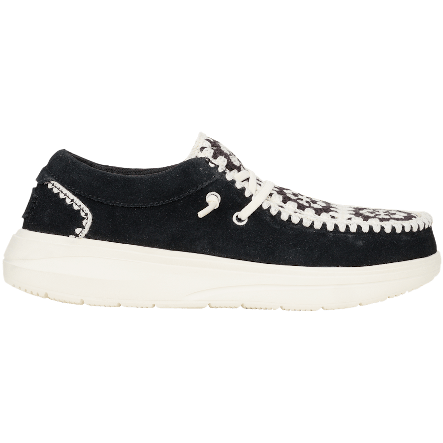 Black / Multi Wendy COMF Suede Crochet - Side - HEYDUDE