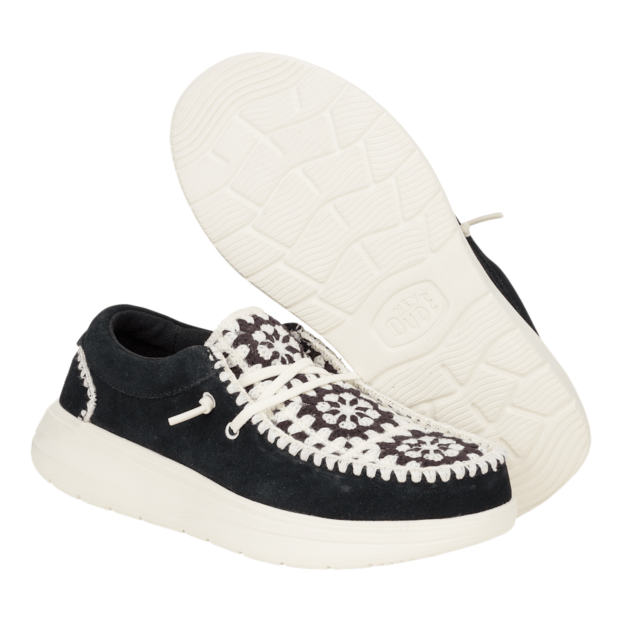 Black / Multi Wendy COMF Suede Crochet - Bottom - HEYDUDE