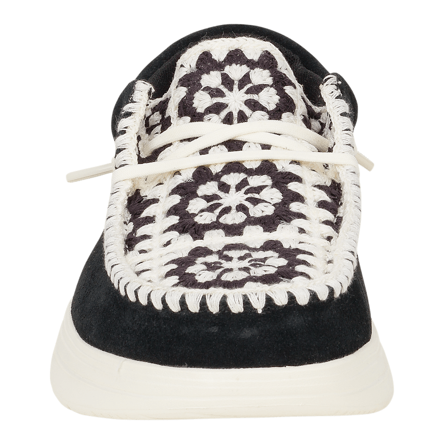 Black / Multi Wendy COMF Suede Crochet - Front - HEYDUDE