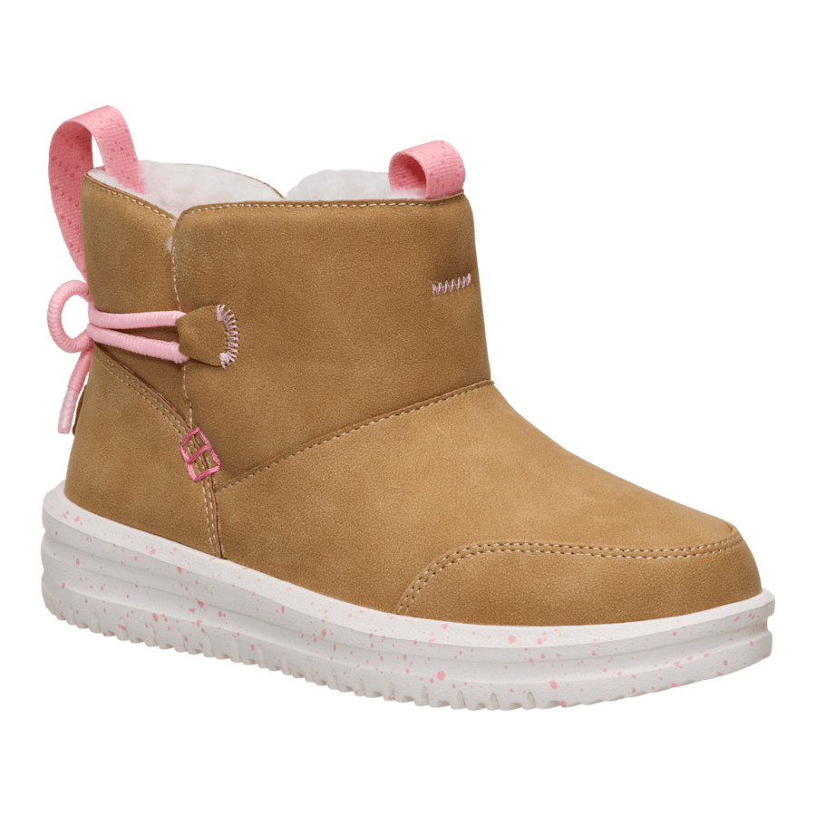 Chestnut Camden Bow Boot Youth Cozy - Angle - HEYDUDE