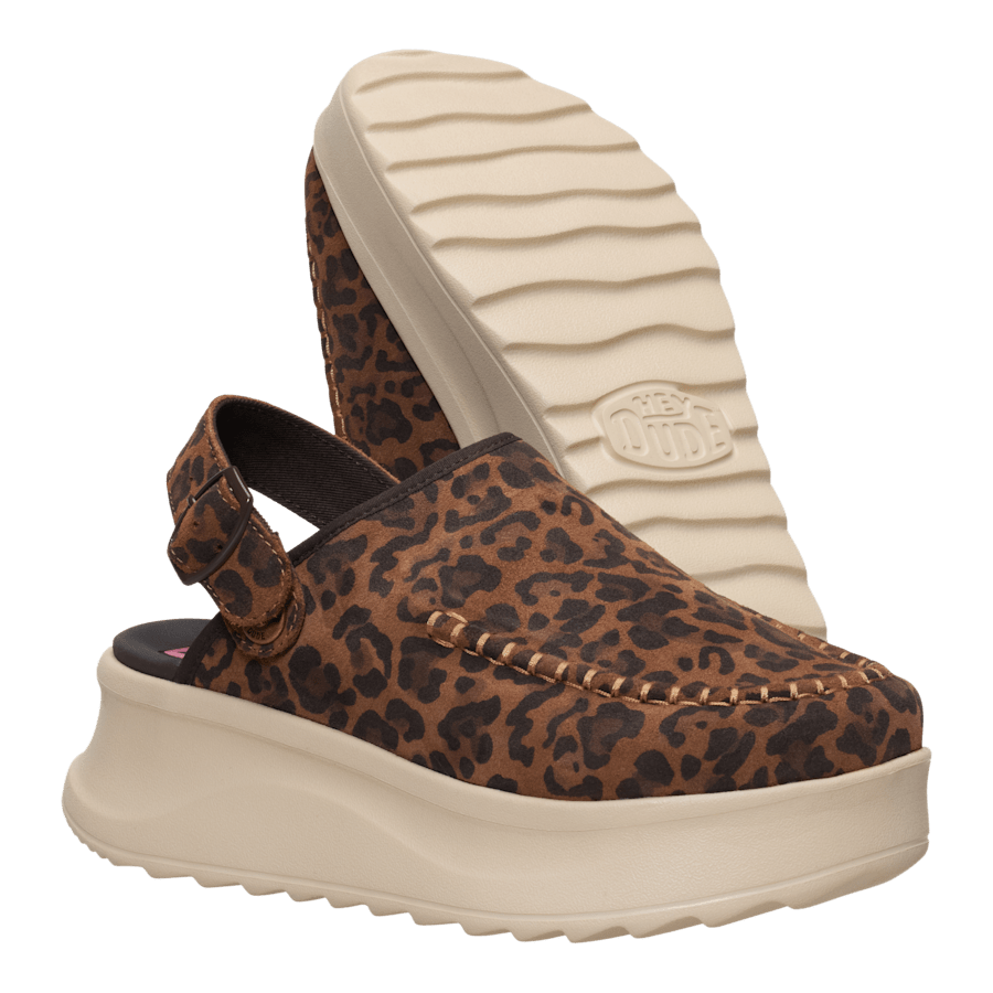 Brown Leopard Delray Clog Suede - Ansicht von unten - HEYDUDE