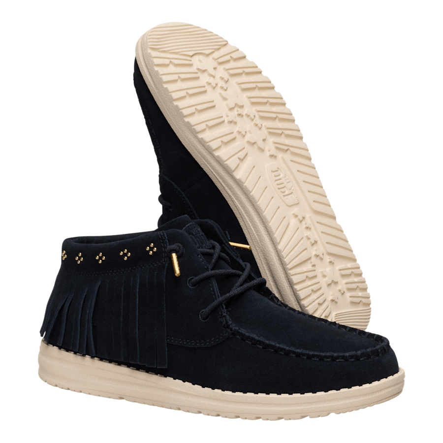 Black Wendy Mid Fringe Cowgirl Suede - Bottom - HEYDUDE