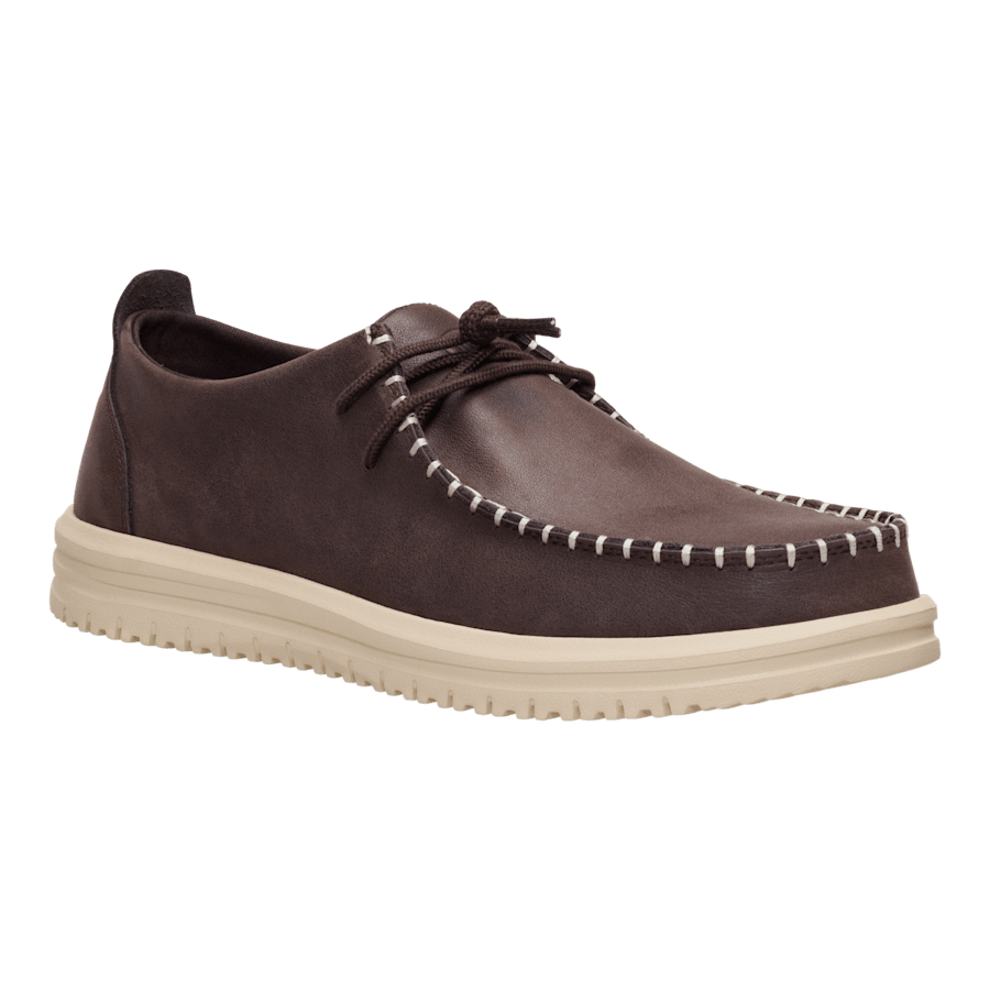 Mole Brown / Wood Ash Wally NXT Moc Leather - Angle - HEYDUDE
