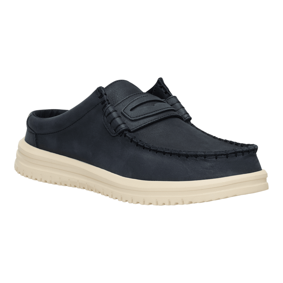 Black / Wood Ash Wally NXT Mule Leather - Angle - HEYDUDE
