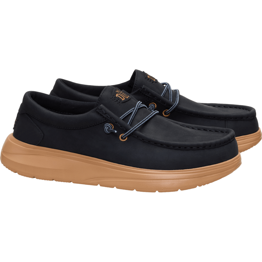 Black / Tobacco Brown Wally COMF Full Grain Leather - Paire - HEYDUDE
