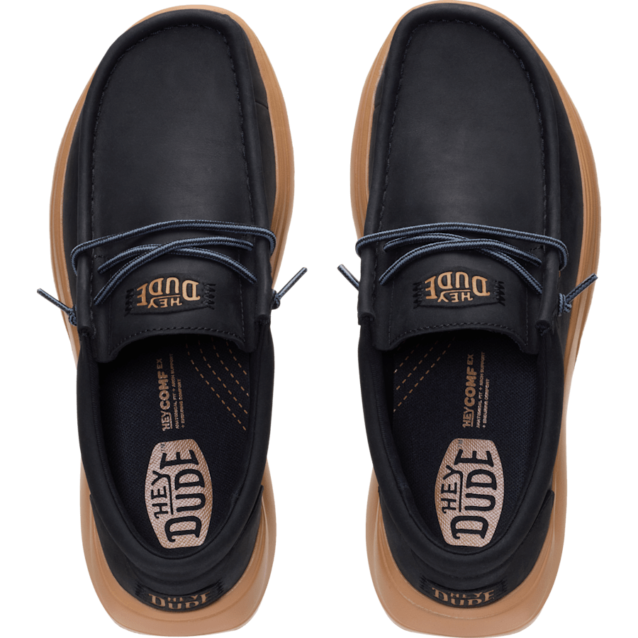 Black / Tobacco Brown Wally COMF Full Grain Leather - Dessus - HEYDUDE