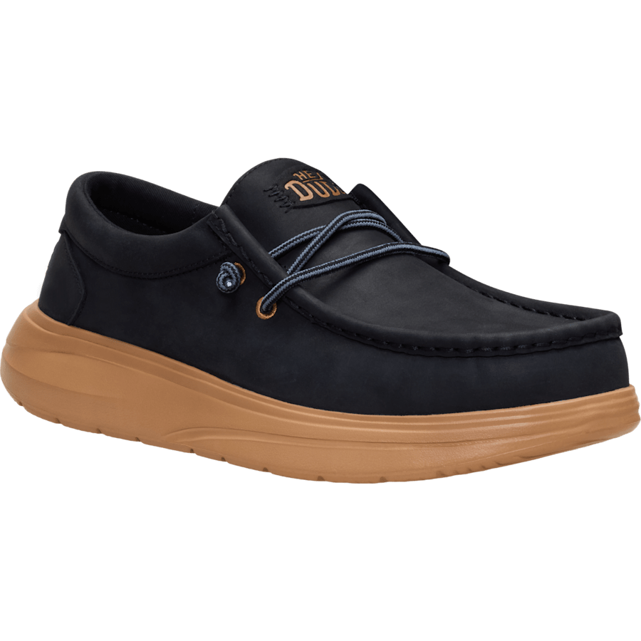 Black / Tobacco Brown Wally COMF Full Grain Leather - Angle - HEYDUDE
