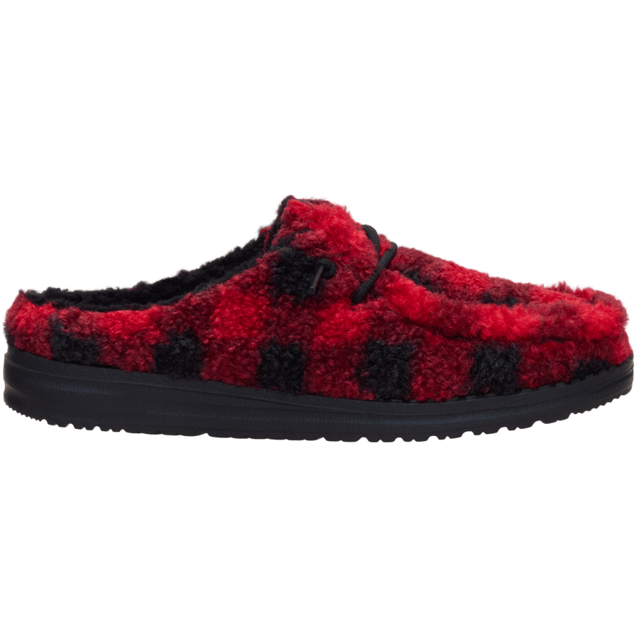Flame Scarlet / Black Wendy Slipper Buffalo Plaid - Side - HEYDUDE