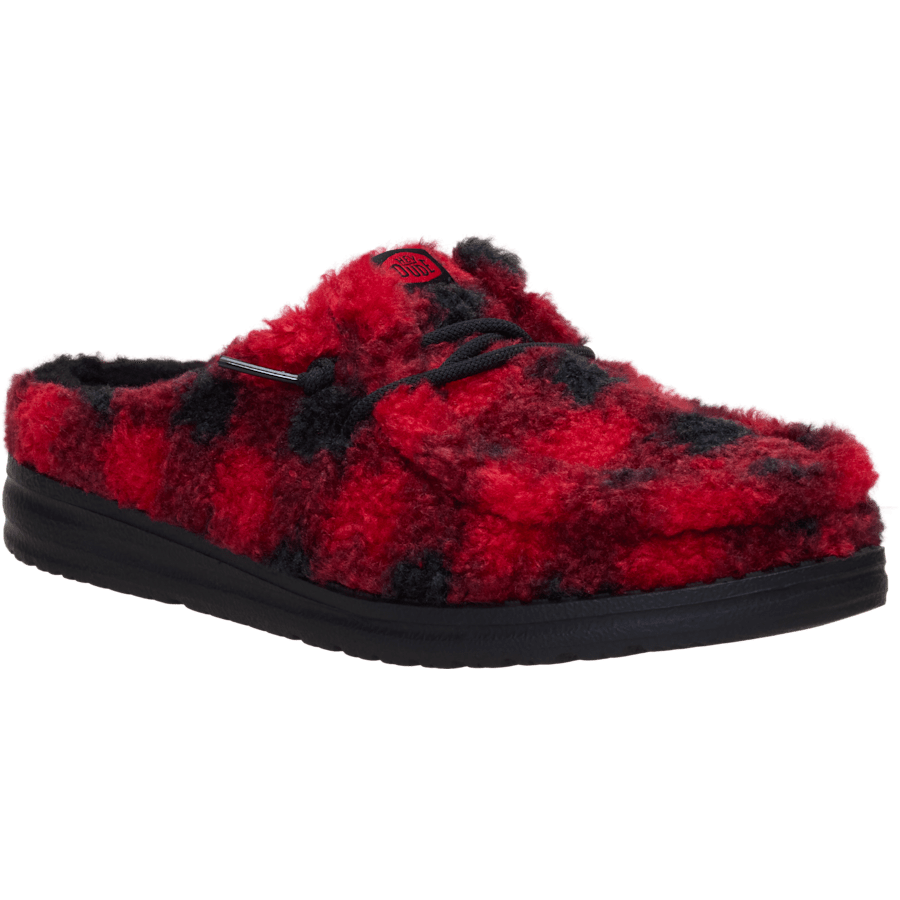 Flame Scarlet / Black Wendy Slipper Buffalo Plaid - Angle - HEYDUDE