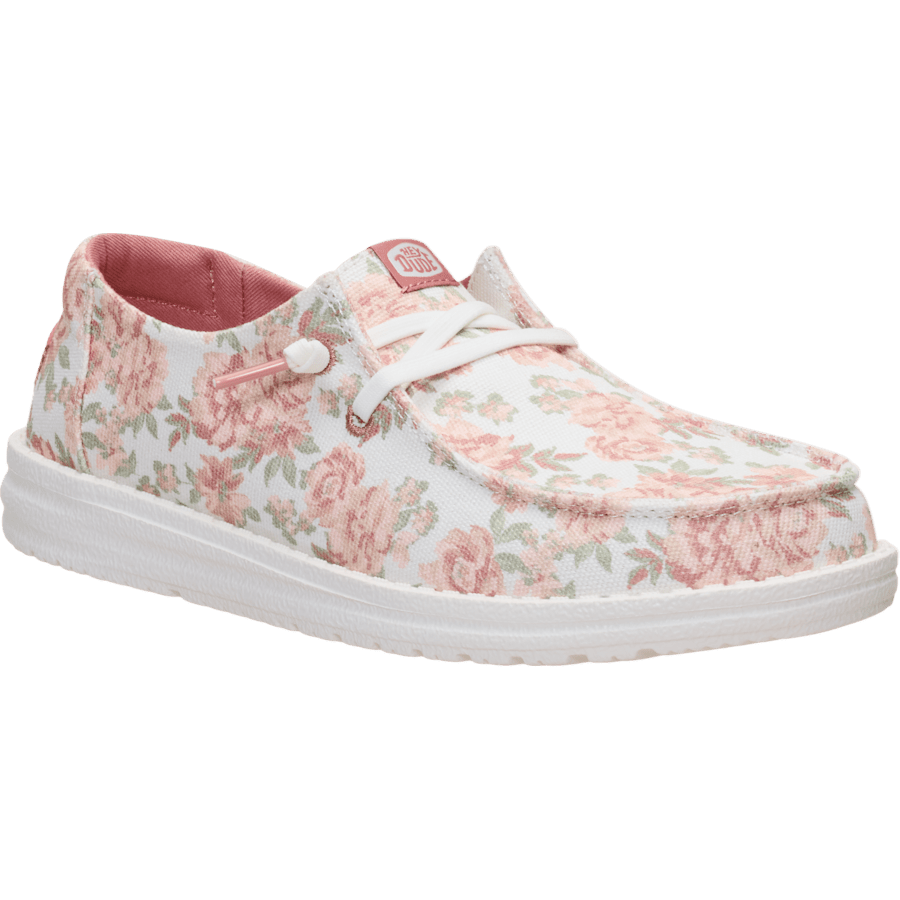 Snow White/Pink/Multi Wendy Washed Floral - Angle - HEYDUDE