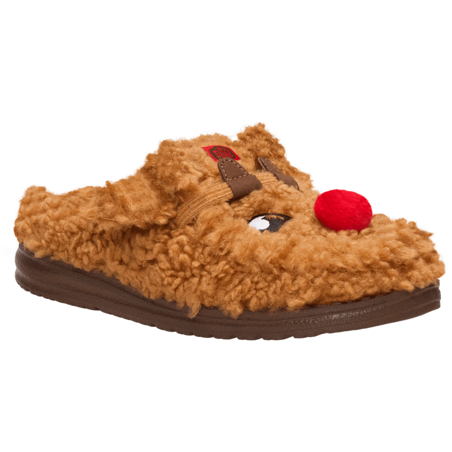 Lion Orange/Downtown Brown Wendy Slipper Cozy Reindeer - Angle - HEYDUDE