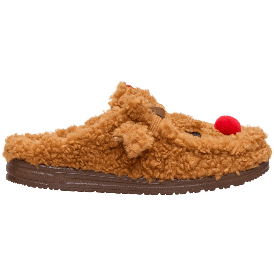 Lion Orange/Downtown Brown Wally Slipper Cozy Reindeer - Side - HEYDUDE