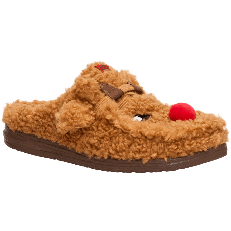 Lion Orange/Downtown Brown Wally Slipper Cozy Reindeer - Angle - HEYDUDE