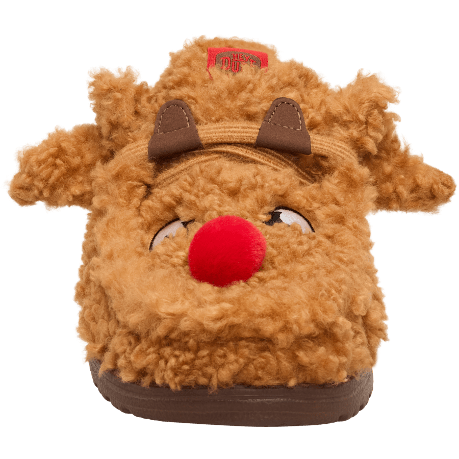 Lion Orange/Downtown Brown Wally Slipper Cozy Reindeer - Front - HEYDUDE