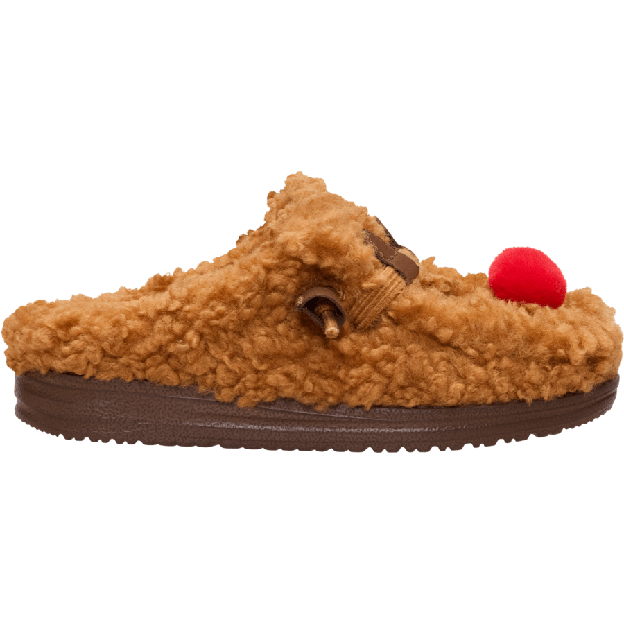 Lion Orange/Downtown Brown Wally Slipper Youth Cozy Reindeer - Side - HEYDUDE