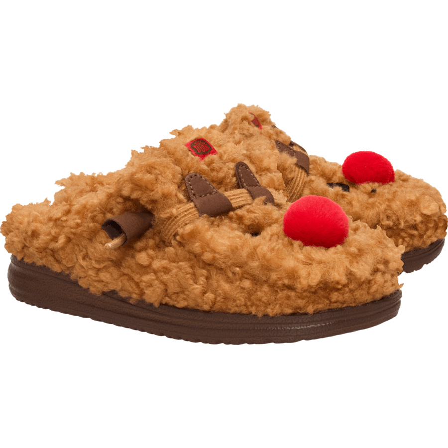 Lion Orange/Downtown Brown Wally Slipper Youth Cozy Reindeer - Pair - HEYDUDE
