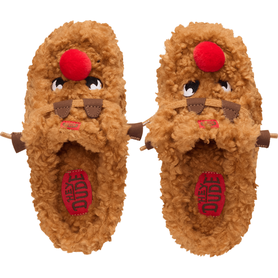Lion Orange/Downtown Brown Wally Slipper Youth Cozy Reindeer - Top - HEYDUDE