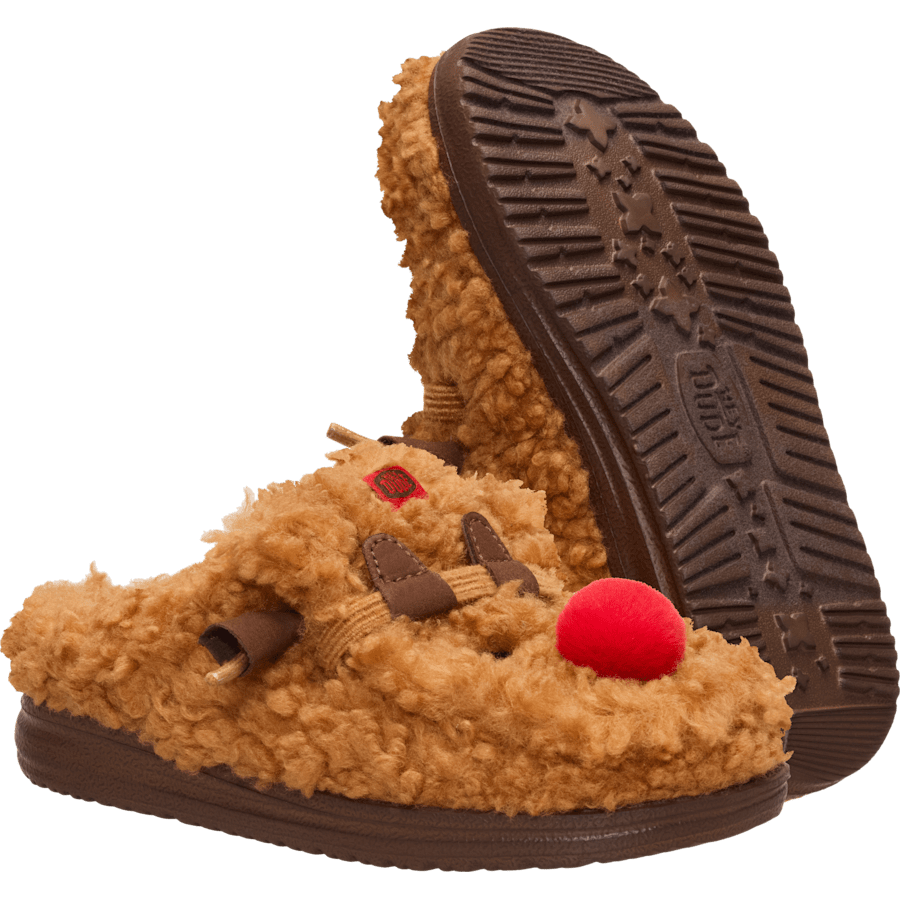 Lion Orange/Downtown Brown Wally Slipper Youth Cozy Reindeer - Bottom - HEYDUDE