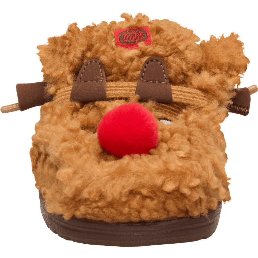 Lion Orange/Downtown Brown Wally Slipper Youth Cozy Reindeer - Front - HEYDUDE
