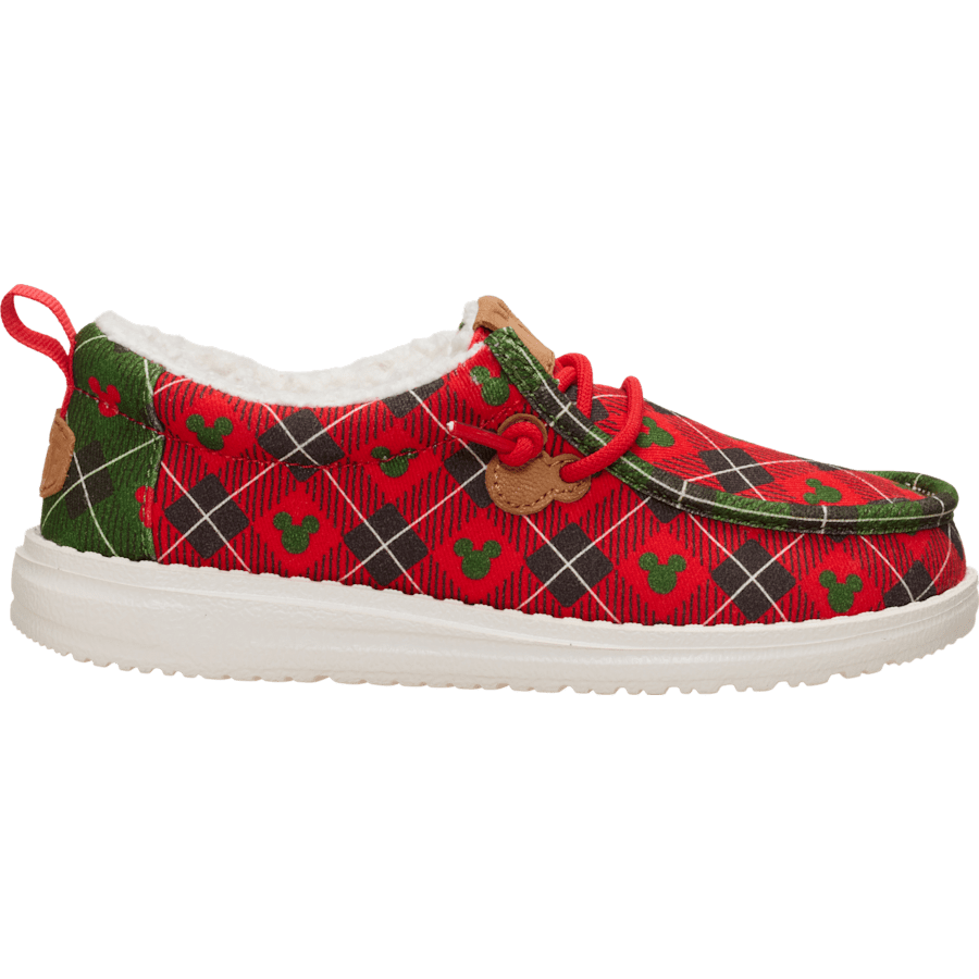 Red Plaid Wally Youth Holiday x Disney's Mickey Mouse - Side - HEYDUDE