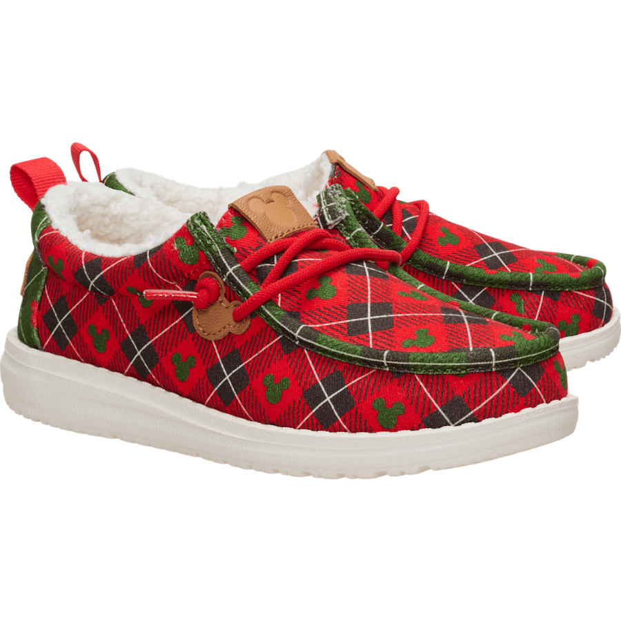 Red Plaid Wally Youth Holiday x Disney's Mickey Mouse - Pair - HEYDUDE