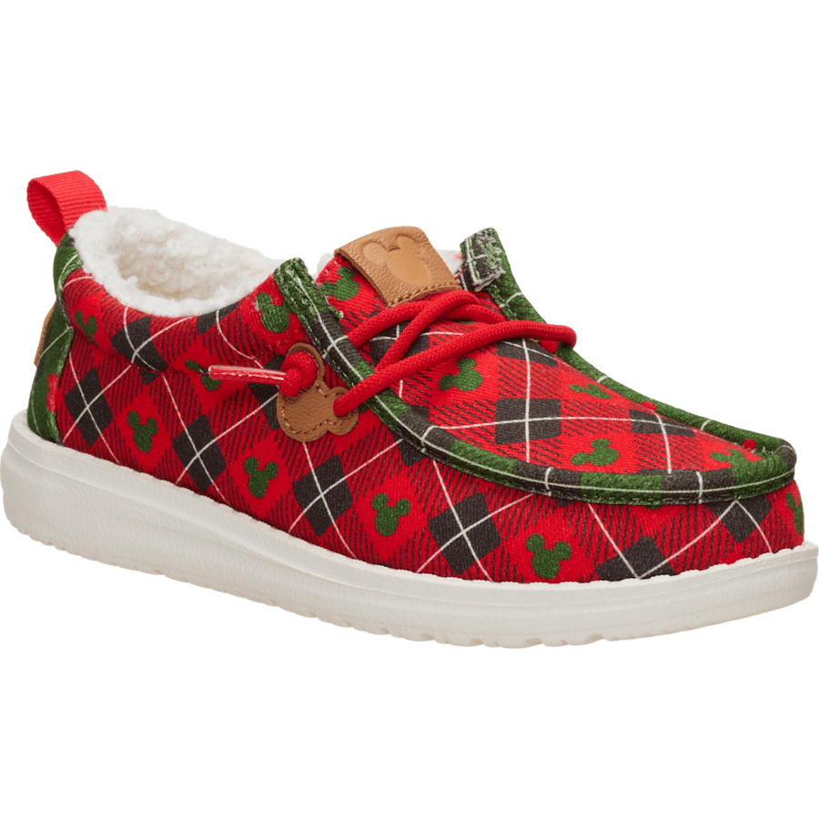 Red Plaid Wally Youth Holiday x Disney's Mickey Mouse - Angle - HEYDUDE