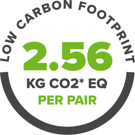 Low Carbon Footprint. 2.56 KG CO2 EQ Per Pair.