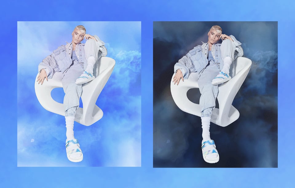 Model Posing wearing Solarized Clogs.