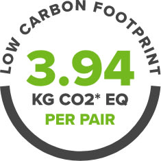 Low Carbon Footprint. 3.94 KG CO2 EQ Per Pair.