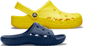 Baya Clog in the color Lemon and a Baya Slide in the color Navy