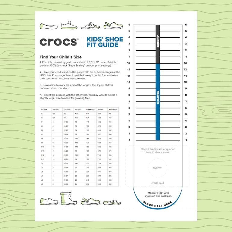 Crocs literide store size chart