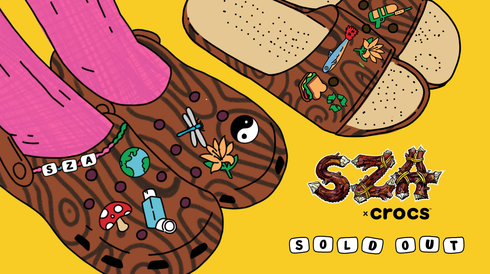 Sza X Crocs. Wood Print Clog and Slide