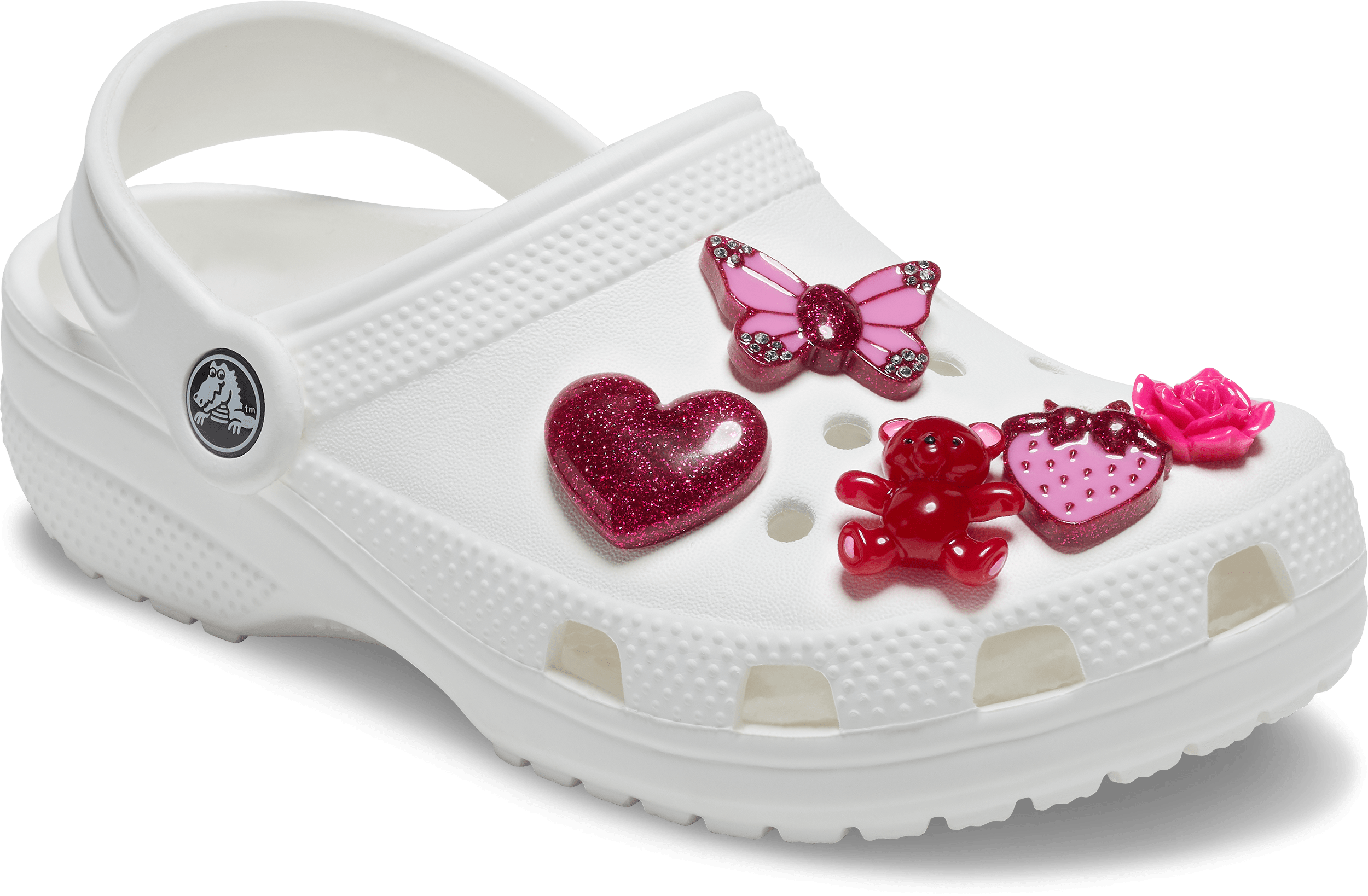 PINK GLITTER BLING Bear & Heart Shoe Charms Croc Charms Shoe
